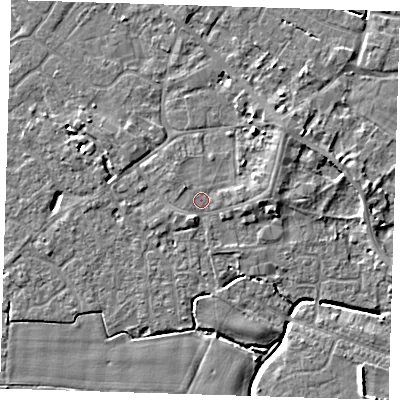 Shaded relief map of the ground around PE129BN, computed from Environment Agency LiDAR. The ground here sits at about 3 m above sea level and falls 6 m across the surrounding 800 m. Surface water reaching this point runs off ground lying to the east, 1.1 m higher.