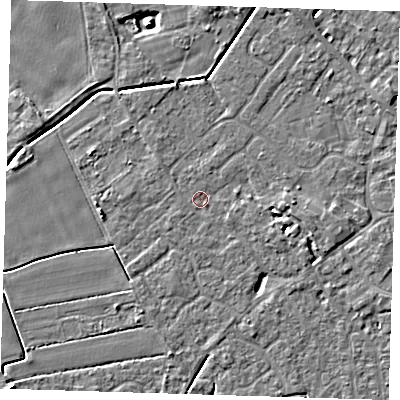 Shaded relief map of the ground around PE129BT, computed from Environment Agency LiDAR. The ground here sits at about 3 m above sea level and falls 4 m across the surrounding 800 m. Surface water reaching this point runs off ground lying to the east, 2.7 m higher.
