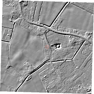 Shaded relief map of the ground around PE129BU, computed from Environment Agency LiDAR. The ground here sits at about 3 m above sea level and falls 5 m across the surrounding 800 m. Surface water reaching this point runs off ground lying to the east-north-east, 0.6 m higher.