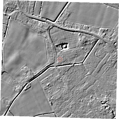 Shaded relief map of the ground around PE129BY, computed from Environment Agency LiDAR. The ground here sits at about 3 m above sea level and falls 4 m across the surrounding 800 m. The ground contributing surface water to this point lies to the south-south-west.