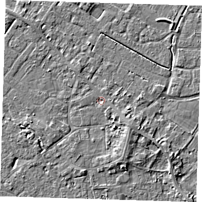 Shaded relief map of the ground around PE129DD, computed from Environment Agency LiDAR. The ground here sits at about 3 m above sea level and falls 6 m across the surrounding 800 m. Surface water reaching this point runs off ground lying to the north, 1.4 m higher.