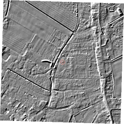 Shaded relief map of the ground around PE129DP, computed from Environment Agency LiDAR. The ground here sits at about 3 m above sea level and falls 6 m across the surrounding 800 m. Surface water reaching this point runs off ground lying to the west-south-west, 3.8 m higher.