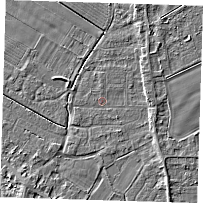 Shaded relief map of the ground around PE129DR, computed from Environment Agency LiDAR. The ground here sits at about 3 m above sea level and falls 5 m across the surrounding 800 m. Surface water reaching this point runs off ground lying to the north, 0.5 m higher.