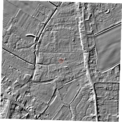Shaded relief map of the ground around PE129DU, computed from Environment Agency LiDAR. The ground here sits at about 3 m above sea level and falls 5 m across the surrounding 800 m. Surface water reaching this point runs off ground lying to the south-east, 1.0 m higher.