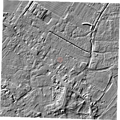 Shaded relief map of the ground around PE129DY, computed from Environment Agency LiDAR. The ground here sits at about 3 m above sea level and falls 6 m across the surrounding 800 m. Surface water reaching this point runs off ground lying to the south-south-east, 3.0 m higher.