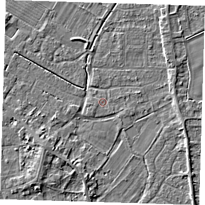 Shaded relief map of the ground around PE129DZ, computed from Environment Agency LiDAR. The ground here sits at about 3 m above sea level and falls 5 m across the surrounding 800 m. Surface water reaching this point runs off ground lying to the south-east, 0.7 m higher.