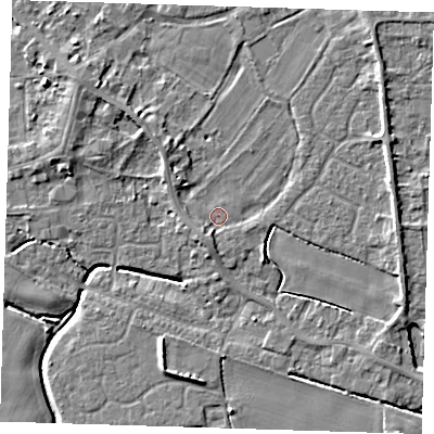 Shaded relief map of the ground around PE129EA, computed from Environment Agency LiDAR. The ground here sits at about 3 m above sea level and falls 5 m across the surrounding 800 m. Surface water reaching this point runs off ground lying to the south-south-west, 2.0 m higher.