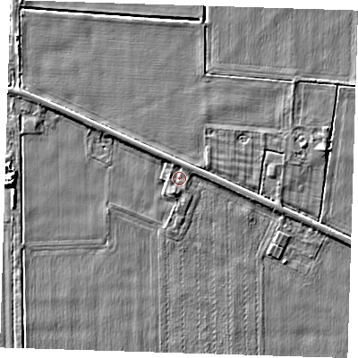 Shaded relief map of the ground around PE129EJ, computed from Environment Agency LiDAR. The ground here sits at about 4 m above sea level and falls 5 m across the surrounding 800 m. Surface water reaching this point runs off ground lying to the south-south-west, 1.1 m higher.