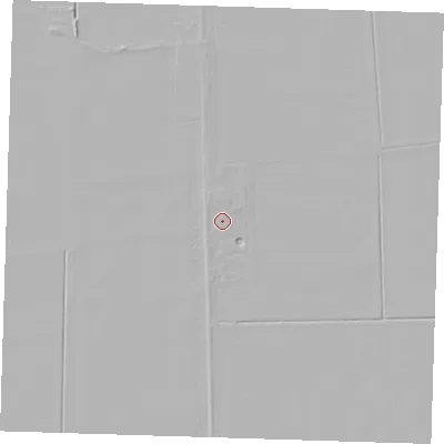 Shaded relief map of the ground around PE129EN, computed from Environment Agency LiDAR. The ground here sits at about 4 m above sea level and falls 3 m across the surrounding 800 m. Surface water reaching this point runs off ground lying to the north, 0.8 m higher.