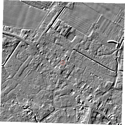 Shaded relief map of the ground around PE129EX, computed from Environment Agency LiDAR. The ground here sits at about 3 m above sea level and falls 6 m across the surrounding 800 m. Surface water reaching this point runs off ground lying to the south-south-west, 1.3 m higher.