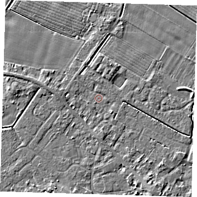 Shaded relief map of the ground around PE129EZ, computed from Environment Agency LiDAR. The ground here sits at about 3 m above sea level and falls 5 m across the surrounding 800 m. Surface water reaching this point runs off ground lying to the south, 3.2 m higher.