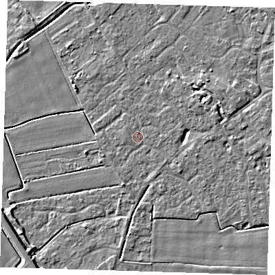Shaded relief map of the ground around PE129FA, computed from Environment Agency LiDAR. The ground here sits at about 3 m above sea level and falls 5 m across the surrounding 800 m. Surface water reaching this point runs off ground lying to the west, 0.6 m higher.