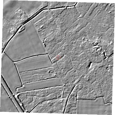 Shaded relief map of the ground around PE129FB, computed from Environment Agency LiDAR. The ground here sits at about 3 m above sea level and falls 5 m across the surrounding 800 m. Surface water reaching this point runs off ground lying to the south-east, 0.6 m higher.