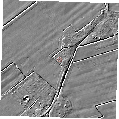 Shaded relief map of the ground around PE129FL, computed from Environment Agency LiDAR. The ground here sits at about 3 m above sea level and falls 4 m across the surrounding 800 m. Surface water reaching this point runs off ground lying to the east-south-east, 1.3 m higher.