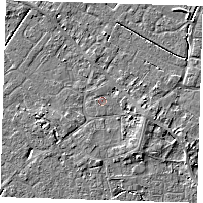 Shaded relief map of the ground around PE129FN, computed from Environment Agency LiDAR. The ground here sits at about 3 m above sea level and falls 6 m across the surrounding 800 m. Surface water reaching this point runs off ground lying to the north-east, 1.4 m higher.