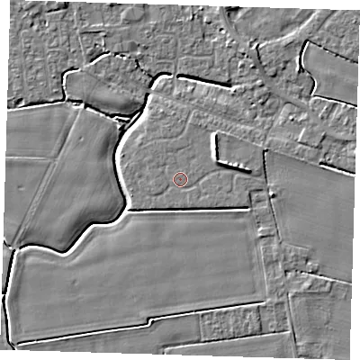 Shaded relief map of the ground around PE129FR, computed from Environment Agency LiDAR. The ground here sits at about 3 m above sea level and falls 4 m across the surrounding 800 m. Surface water reaching this point runs off ground lying to the east-north-east, 1.7 m higher.