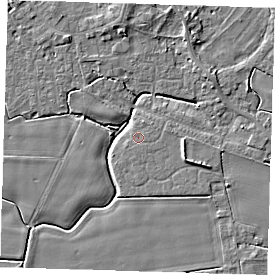 Shaded relief map of the ground around PE129FX, computed from Environment Agency LiDAR. The ground here sits at about 3 m above sea level and falls 4 m across the surrounding 800 m. Surface water reaching this point runs off ground lying to the south, 0.6 m higher.