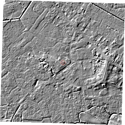 Shaded relief map of the ground around PE129GH, computed from Environment Agency LiDAR. The ground here sits at about 3 m above sea level and falls 6 m across the surrounding 800 m. Surface water reaching this point runs off ground lying to the west-south-west, 1.0 m higher.