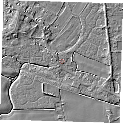 Shaded relief map of the ground around PE129GN, computed from Environment Agency LiDAR. The ground here sits at about 3 m above sea level and falls 5 m across the surrounding 800 m. Surface water reaching this point runs off ground lying to the west-north-west, 1.2 m higher.
