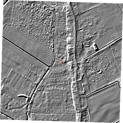 Shaded relief map of the ground around PE129GU, computed from Environment Agency LiDAR. The ground here sits at about 3 m above sea level and falls 6 m across the surrounding 800 m. Surface water reaching this point runs off ground lying to the east-south-east, 2.0 m higher.