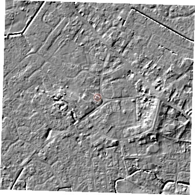 Shaded relief map of the ground around PE129HB, computed from Environment Agency LiDAR. The ground here sits at about 3 m above sea level and falls 6 m across the surrounding 800 m. Surface water reaching this point runs off ground lying to the east, 3.1 m higher.
