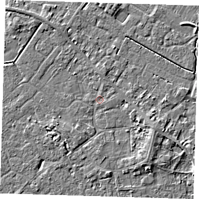 Shaded relief map of the ground around PE129HD, computed from Environment Agency LiDAR. The ground here sits at about 3 m above sea level and falls 6 m across the surrounding 800 m. Surface water reaching this point runs off ground lying to the north-north-east, 1.2 m higher.