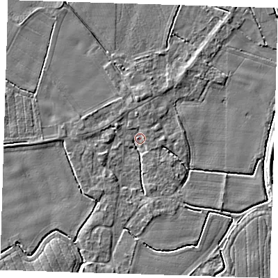 Shaded relief map of the ground around PE129HE, computed from Environment Agency LiDAR. The ground here sits at about 3 m above sea level and falls 5 m across the surrounding 800 m. Surface water reaching this point runs off ground lying to the north-north-east, 2.6 m higher.