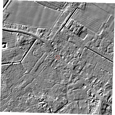 Shaded relief map of the ground around PE129HF, computed from Environment Agency LiDAR. The ground here sits at about 3 m above sea level and falls 6 m across the surrounding 800 m. Surface water reaching this point runs off ground lying to the north-north-west, 0.6 m higher.