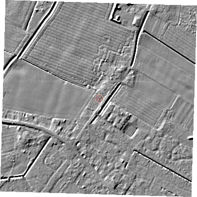 Shaded relief map of the ground around PE129HG, computed from Environment Agency LiDAR. The ground here sits at about 3 m above sea level and falls 6 m across the surrounding 800 m. Surface water reaching this point runs off ground lying to the north-east, 0.7 m higher.