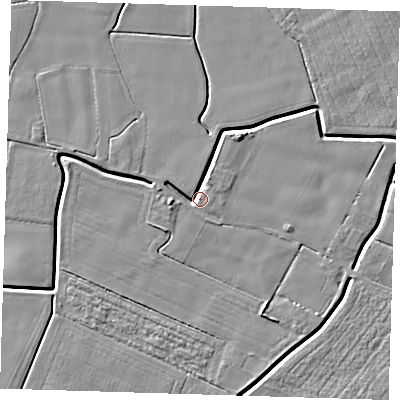 Shaded relief map of the ground around PE129HJ, computed from Environment Agency LiDAR. The ground here sits at about 3 m above sea level and falls 5 m across the surrounding 800 m. Surface water reaching this point runs off ground lying to the west, 4.5 m higher.