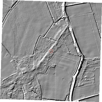 Shaded relief map of the ground around PE129HP, computed from Environment Agency LiDAR. The ground here sits at about 3 m above sea level and falls 6 m across the surrounding 800 m. Surface water reaching this point runs off ground lying to the north-east, 1.2 m higher.