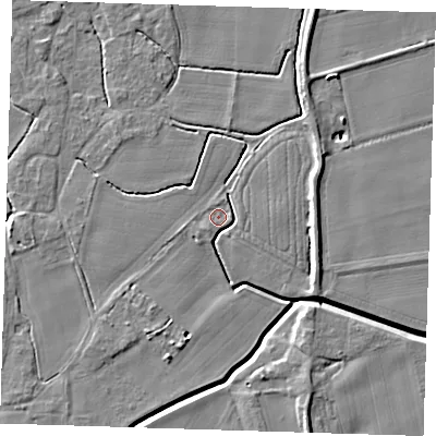 Shaded relief map of the ground around PE129HT, computed from Environment Agency LiDAR. The ground here sits at about 3 m above sea level and falls 7 m across the surrounding 800 m. Surface water reaching this point runs off ground lying to the east, 2.8 m higher.