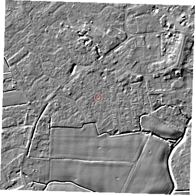 Shaded relief map of the ground around PE129HU, computed from Environment Agency LiDAR. The ground here sits at about 3 m above sea level and falls 6 m across the surrounding 800 m. Surface water reaching this point runs off ground lying to the north-west, 0.7 m higher.