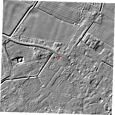 Shaded relief map of the ground around PE129JL, computed from Environment Agency LiDAR. The ground here sits at about 3 m above sea level and falls 5 m across the surrounding 800 m. Surface water reaching this point runs off ground lying to the north-north-east, 1.3 m higher.