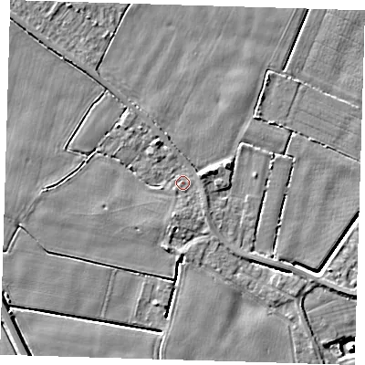 Shaded relief map of the ground around PE129JU, computed from Environment Agency LiDAR. The ground here sits at about 3 m above sea level and falls 5 m across the surrounding 800 m. Surface water reaching this point runs off ground lying to the east-north-east, 1.3 m higher.