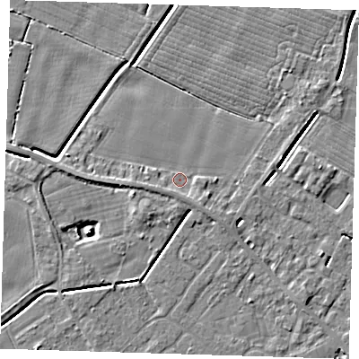 Shaded relief map of the ground around PE129JW, computed from Environment Agency LiDAR. The ground here sits at about 3 m above sea level and falls 4 m across the surrounding 800 m. Surface water reaching this point runs off ground lying to the south-east, 1.5 m higher.