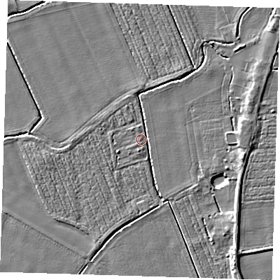 Shaded relief map of the ground around PE129LN, computed from Environment Agency LiDAR. The ground here sits at about 3 m above sea level and falls 5 m across the surrounding 800 m. Surface water reaching this point runs off ground lying to the north-north-east, 2.6 m higher.
