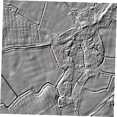 Shaded relief map of the ground around PE129LX, computed from Environment Agency LiDAR. The ground here sits at about 3 m above sea level and falls 4 m across the surrounding 800 m. Surface water reaching this point runs off ground lying to the north-west, 1.7 m higher.