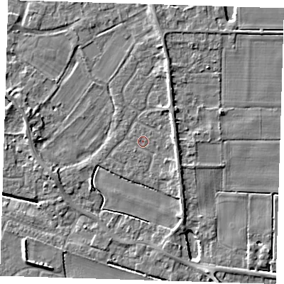 Shaded relief map of the ground around PE129LY, computed from Environment Agency LiDAR. The ground here sits at about 3 m above sea level and falls 6 m across the surrounding 800 m. Surface water reaching this point runs off ground lying to the east, 2.4 m higher.