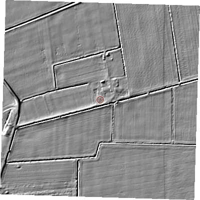 Shaded relief map of the ground around PE129NB, computed from Environment Agency LiDAR. The ground here sits at about 4 m above sea level and falls 4 m across the surrounding 800 m. Surface water reaching this point runs off ground lying to the north-east, 1.1 m higher.