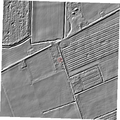 Shaded relief map of the ground around PE129NE, computed from Environment Agency LiDAR. The ground here sits at about 4 m above sea level and falls 5 m across the surrounding 800 m. Surface water reaching this point runs off ground lying to the north-west, 1.4 m higher.