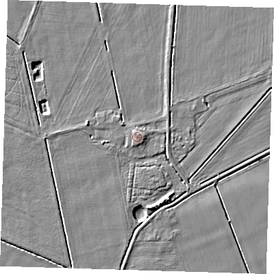 Shaded relief map of the ground around PE129NG, computed from Environment Agency LiDAR. The ground here sits at about 5 m above sea level and falls 4 m across the surrounding 800 m. Surface water reaching this point runs off ground lying to the north-east, 0.9 m higher.