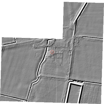 Shaded relief map of the ground around PE129NJ, computed from Environment Agency LiDAR. The ground here sits at about 4 m above sea level and falls 4 m across the surrounding 800 m. Surface water reaching this point runs off ground lying to the south-south-west, 0.6 m higher.