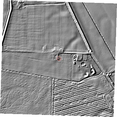 Shaded relief map of the ground around PE129NR, computed from Environment Agency LiDAR. The ground here sits at about 3 m above sea level and falls 5 m across the surrounding 800 m. Surface water reaching this point runs off ground lying to the west-north-west, 0.8 m higher.