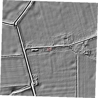 Shaded relief map of the ground around PE129NT, computed from Environment Agency LiDAR. The ground here sits at about 3 m above sea level and falls 7 m across the surrounding 800 m. Surface water reaching this point runs off ground lying to the north-north-west, 0.7 m higher.