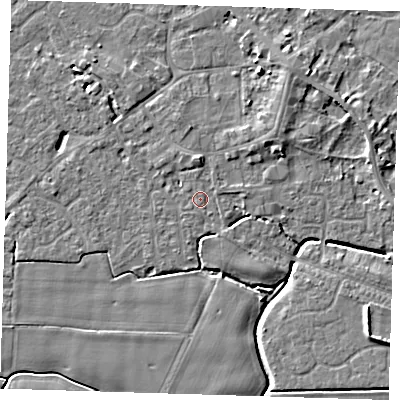 Shaded relief map of the ground around PE129NX, computed from Environment Agency LiDAR. The ground here sits at about 3 m above sea level and falls 6 m across the surrounding 800 m. Surface water reaching this point runs off ground lying to the north-east, 1.9 m higher.
