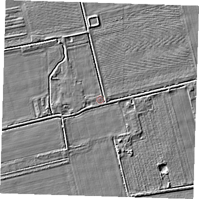 Shaded relief map of the ground around PE129PA, computed from Environment Agency LiDAR. The ground here sits at about 4 m above sea level and falls 3 m across the surrounding 800 m. Surface water reaching this point runs off ground lying to the east, 1.7 m higher.