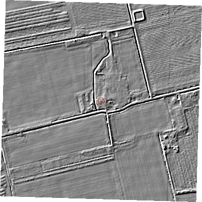 Shaded relief map of the ground around PE129PB, computed from Environment Agency LiDAR. The ground here sits at about 4 m above sea level and falls 3 m across the surrounding 800 m. Surface water reaching this point runs off ground lying to the east-north-east, 1.0 m higher.