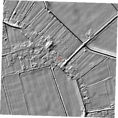 Shaded relief map of the ground around PE129PH, computed from Environment Agency LiDAR. The ground here sits at about 4 m above sea level and falls 5 m across the surrounding 800 m. Surface water reaching this point runs off ground lying to the south-south-west, 0.8 m higher.