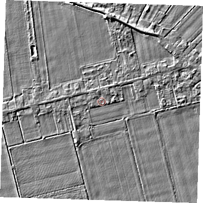 Shaded relief map of the ground around PE129PL, computed from Environment Agency LiDAR. The ground here sits at about 4 m above sea level and falls 5 m across the surrounding 800 m. Surface water reaching this point runs off ground lying to the west-north-west, 0.7 m higher.